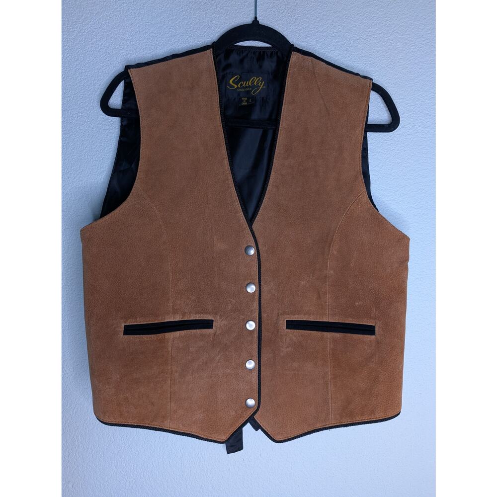 VTG Scully Leather Vest Western Cowboy Moto Biker L *READ